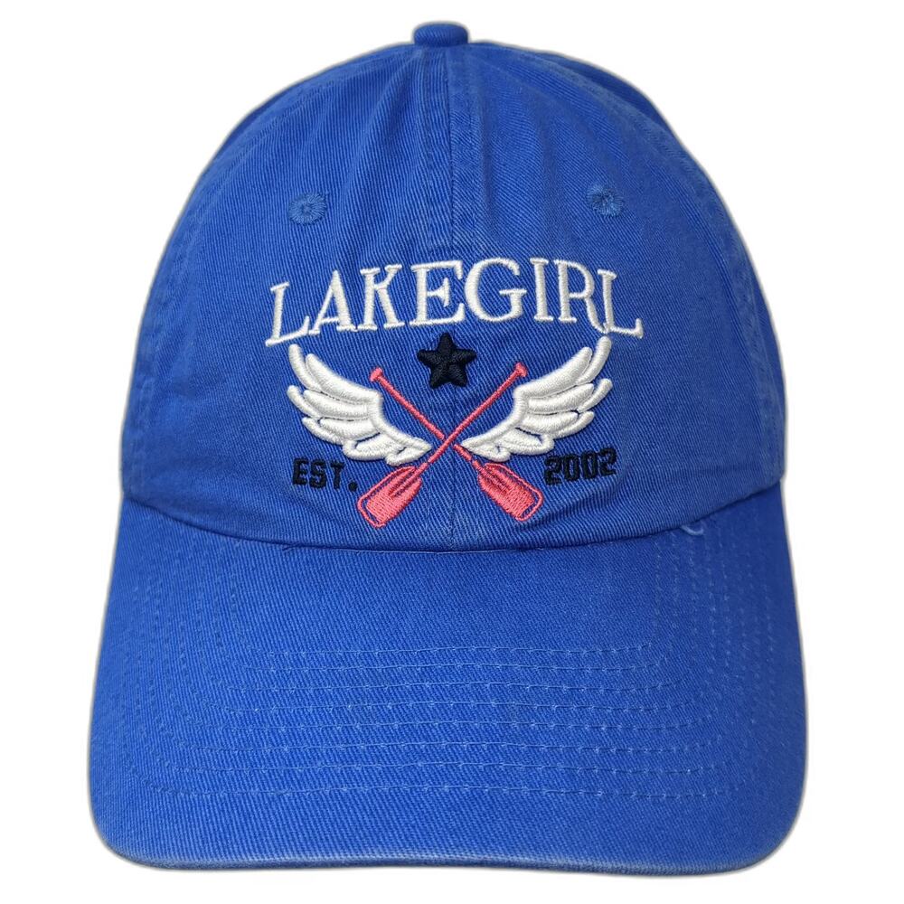 Lakegirl Baseball Cap Blue One Size Embroidered Winged Oars Logo Strapback Hat